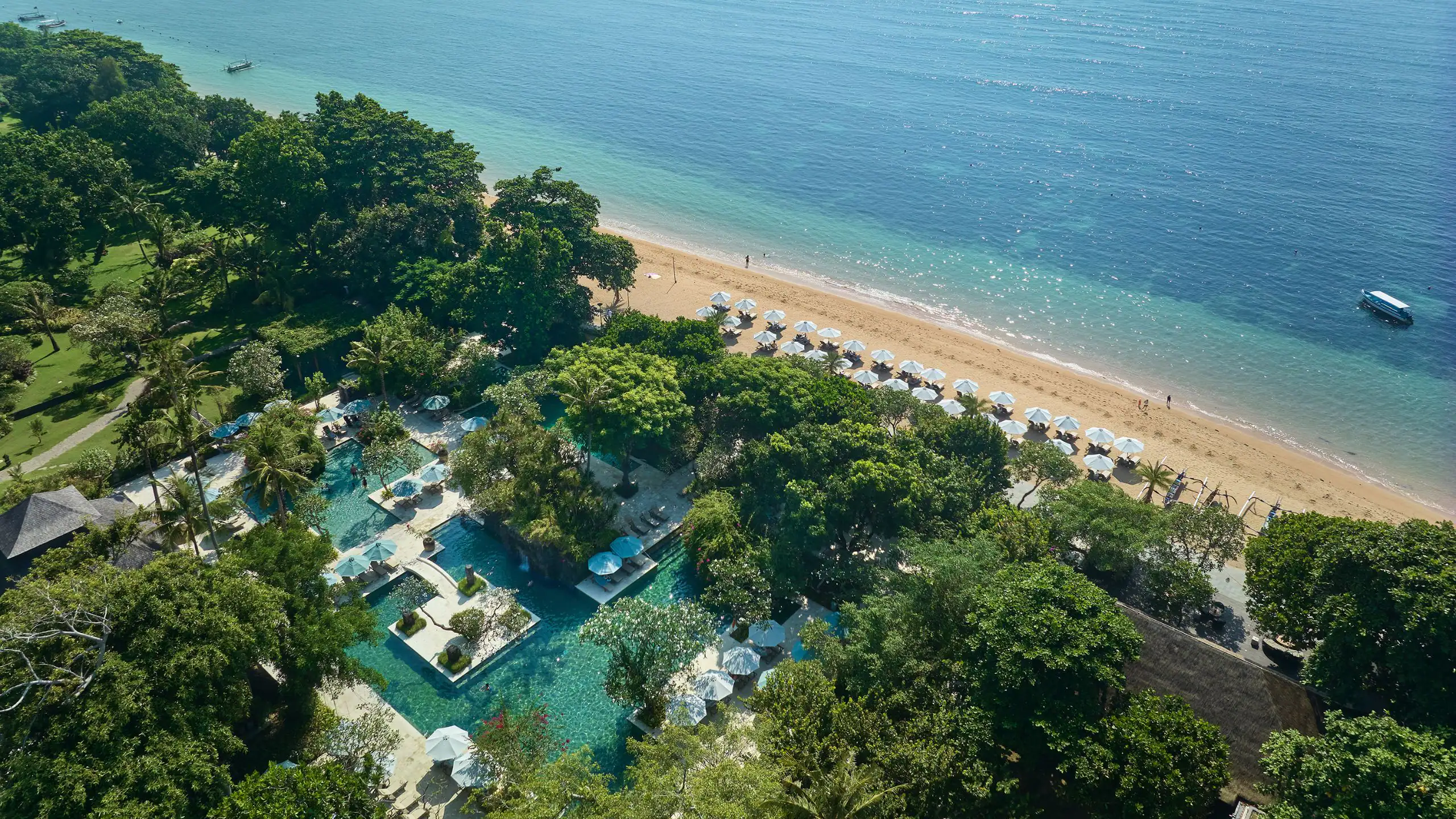 Beachfront grounds of a luxury resort in Nusa Dua, Bali