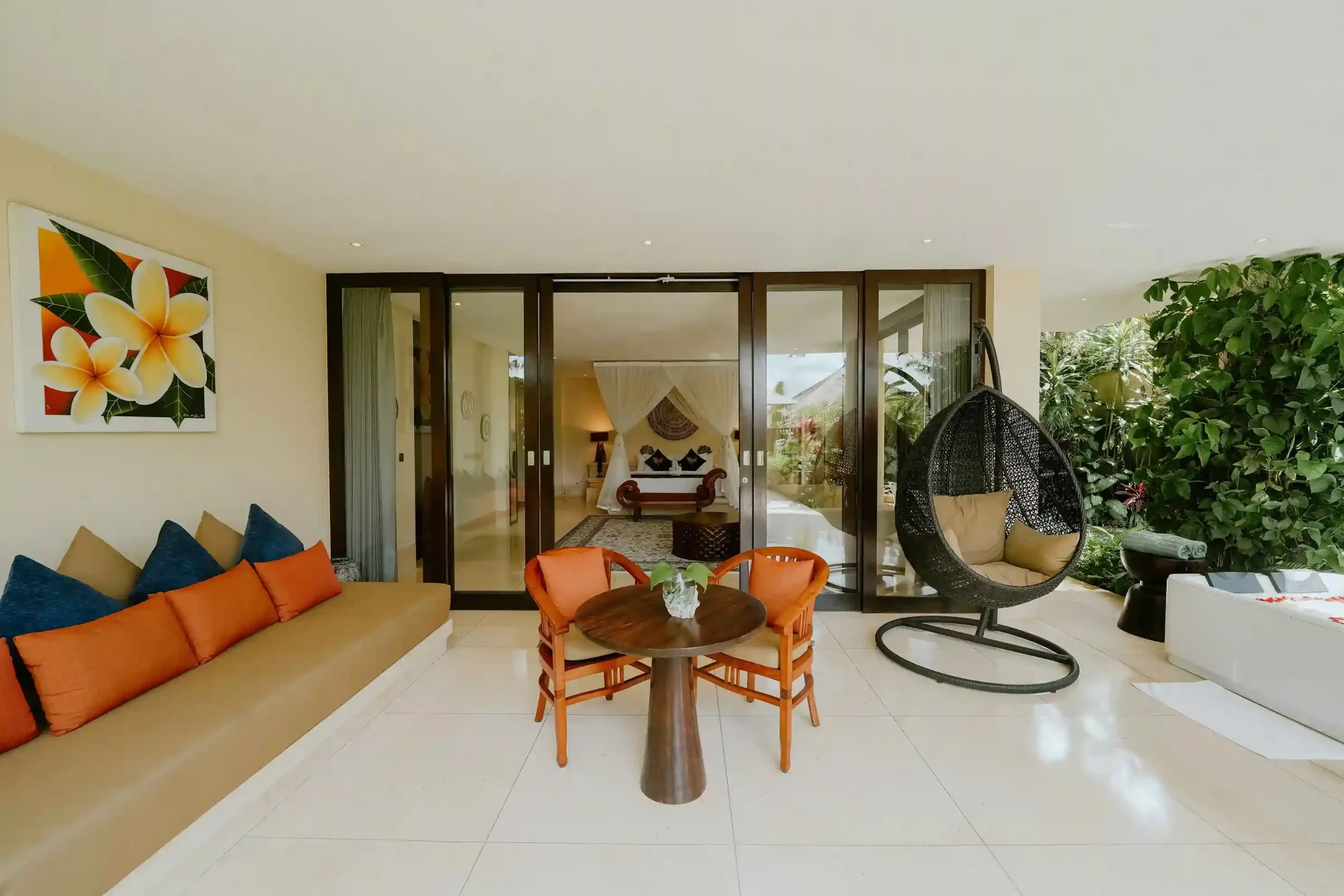 Bali honeymoon villa living pavilion opening onto the garden