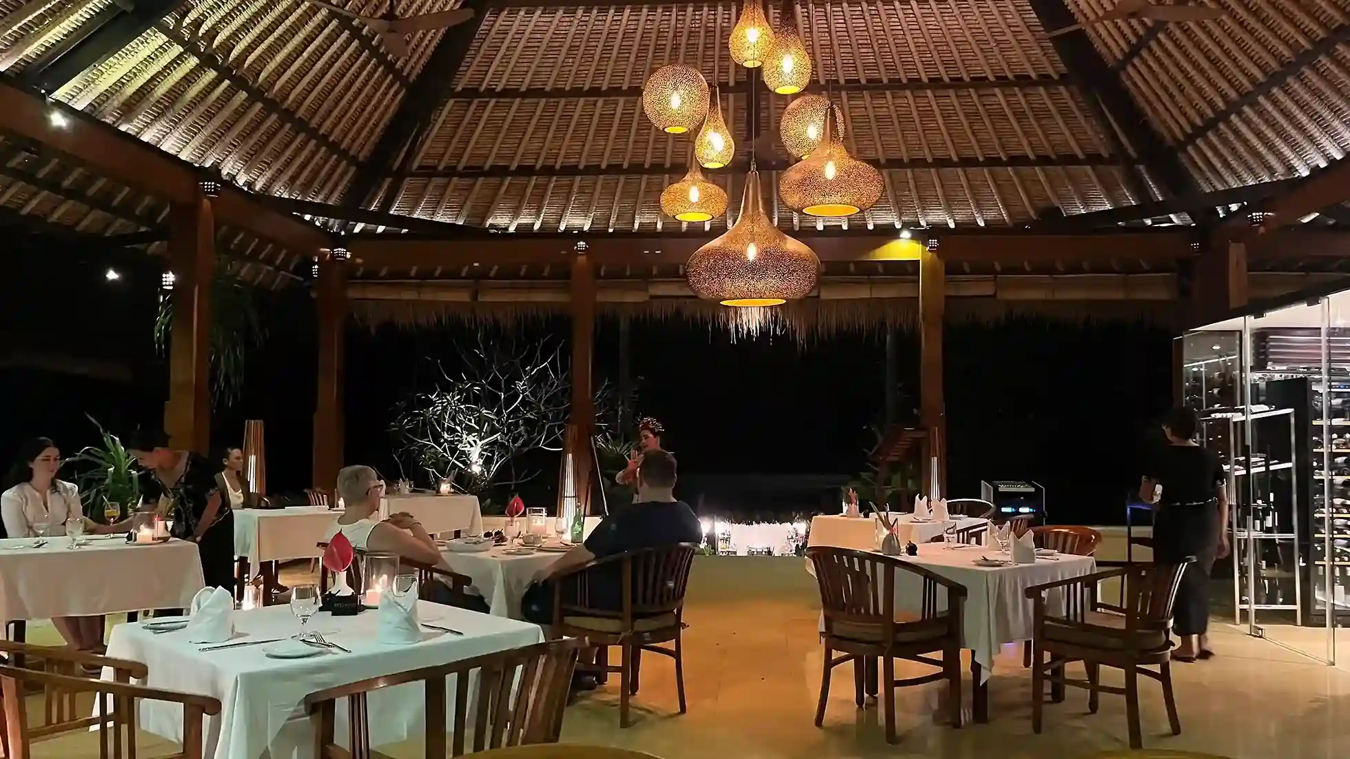 Open-air dining pavilion at an all-inclusive Bali honeymoon resort
