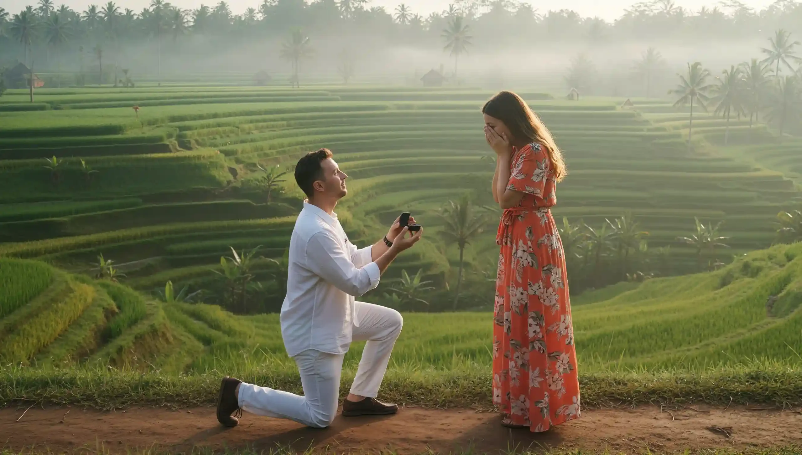 Morning proposal set-up on the Bali rice terraces