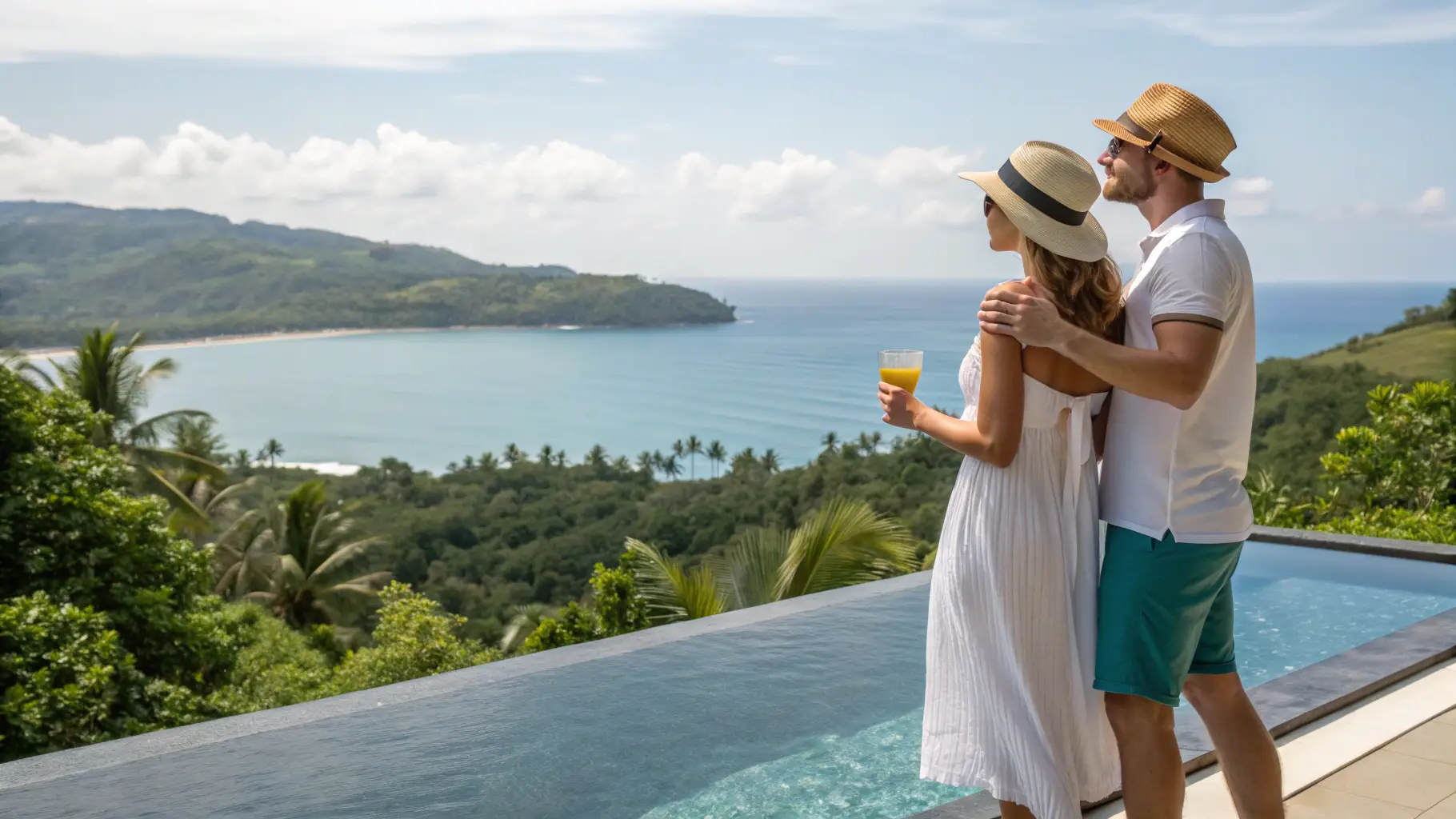Private pool villa terrace overlooking the Bali coastline
