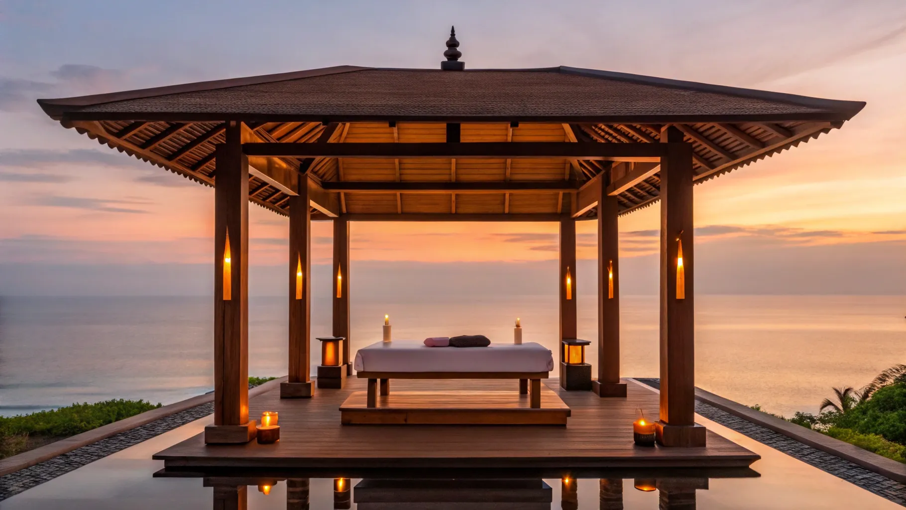 In-villa massage set up beside a private pool